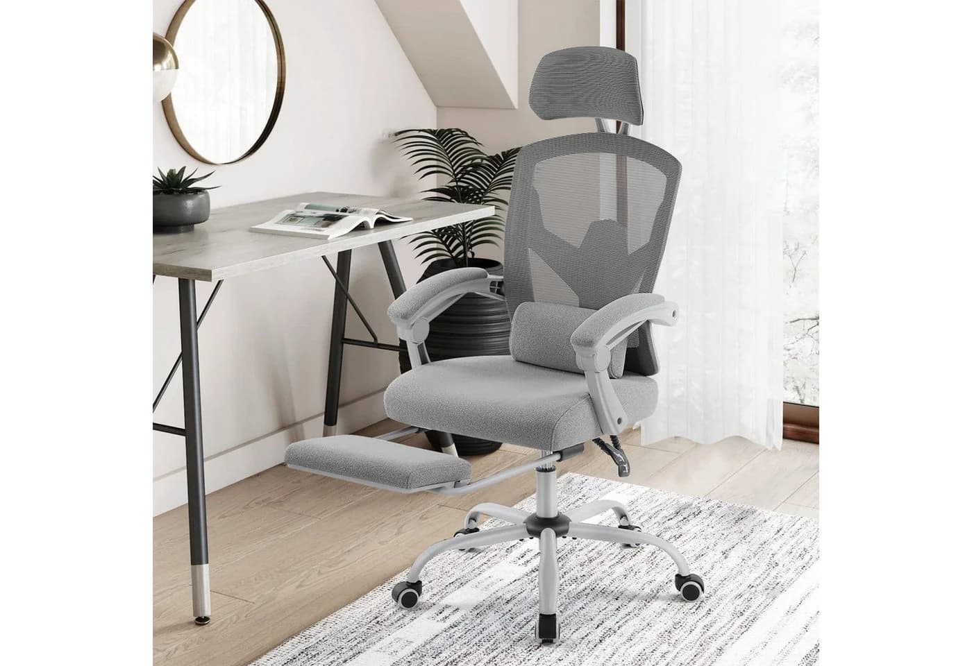 DUMOS Bürostuhl Ergonomisch Schreibtischstuhl Komfortarmlehnen Fußstütze Office Chair, Höhenverstellbarer Sitz mit Fußstütze - Bild 3