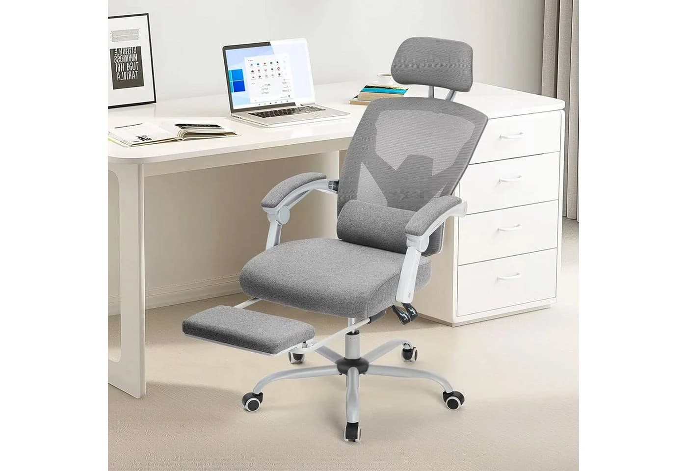 DUMOS Bürostuhl Ergonomisch Schreibtischstuhl Komfortarmlehnen Fußstütze Office Chair, Höhenverstellbarer Sitz mit Fußstütze - Bild 4