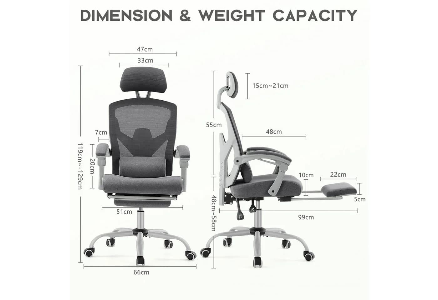 DUMOS Bürostuhl Ergonomisch Schreibtischstuhl Komfortarmlehnen Fußstütze Office Chair, Höhenverstellbarer Sitz mit Fußstütze - Bild 5