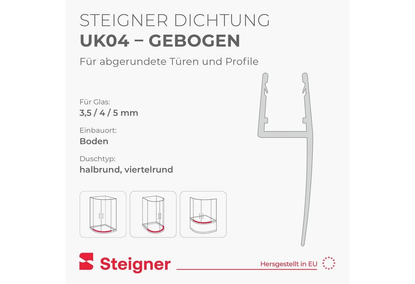 STEIGNER Gebogene Duschdichtung Transparent 30 cm