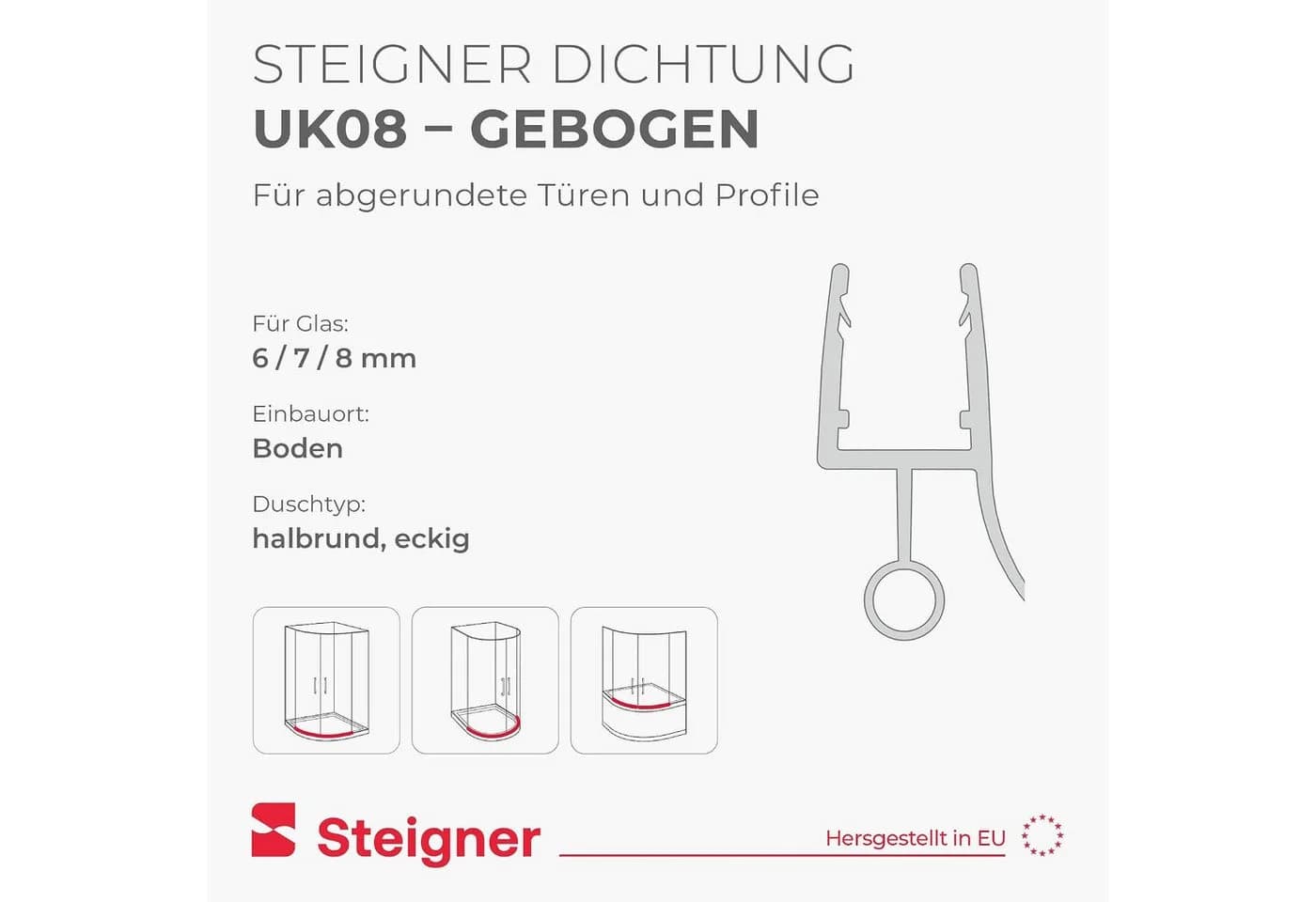 STEIGNER Duschdichtung gebogen UK08 30 cm transparent