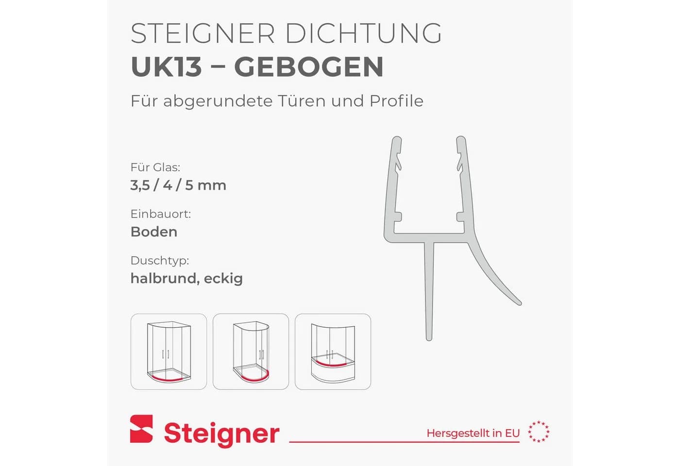 STEIGNER Duschdichtung 30cm Vorgebogene Ersatzdichtung für Runddusche