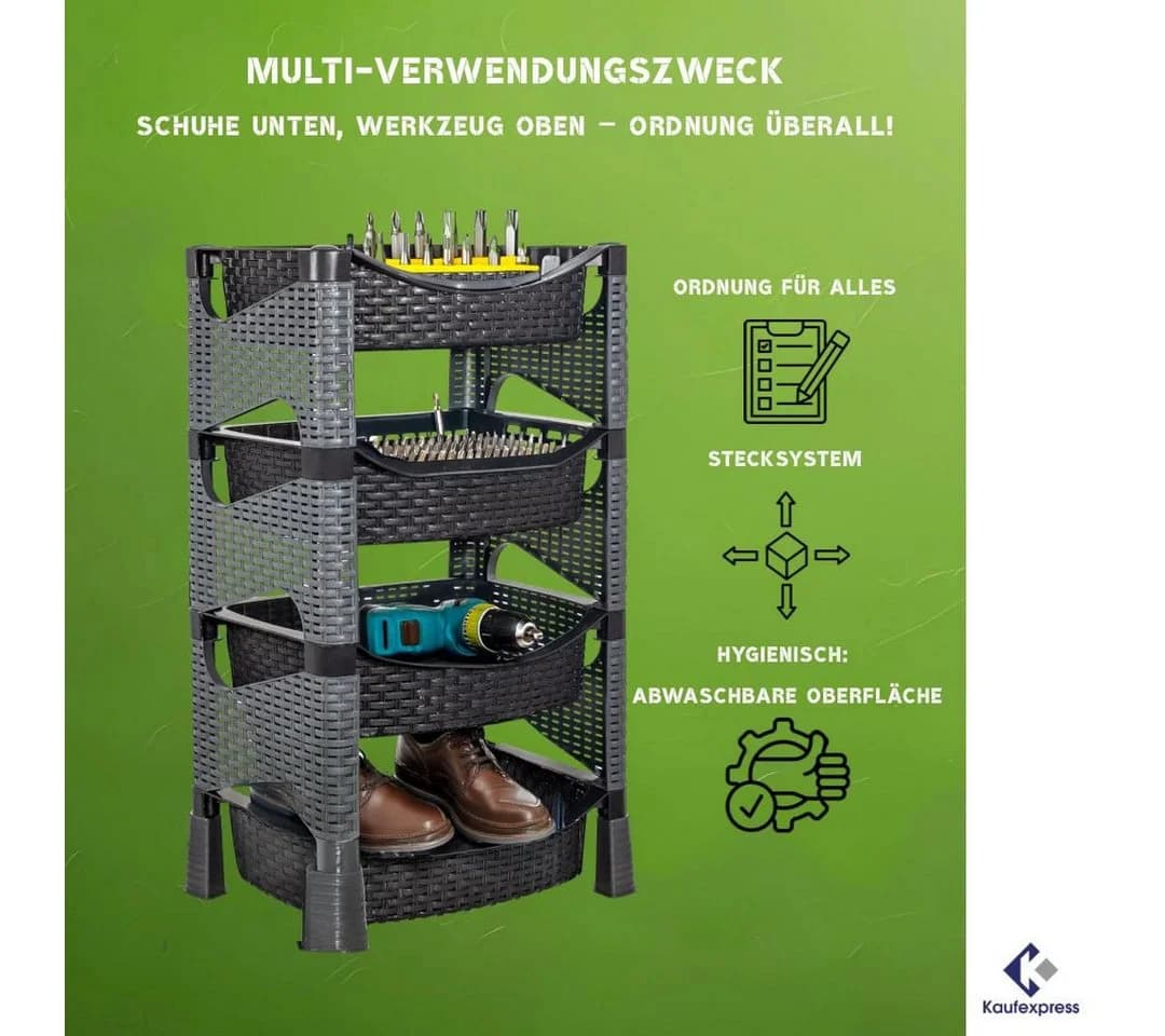 Kaufexpress GmbH Küchenregal 4 Etagen Kunststoff Rattan-Optik