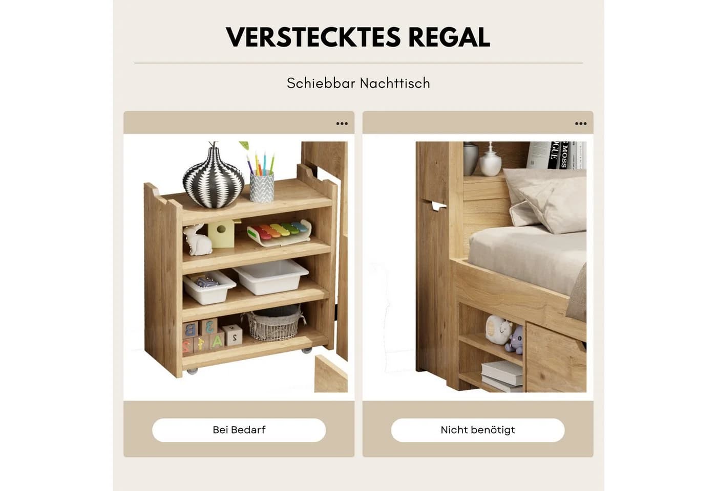 SeedWave Holzbett mit USB-/Kabelloser Ladefunktion & Stauraum - Bild 5