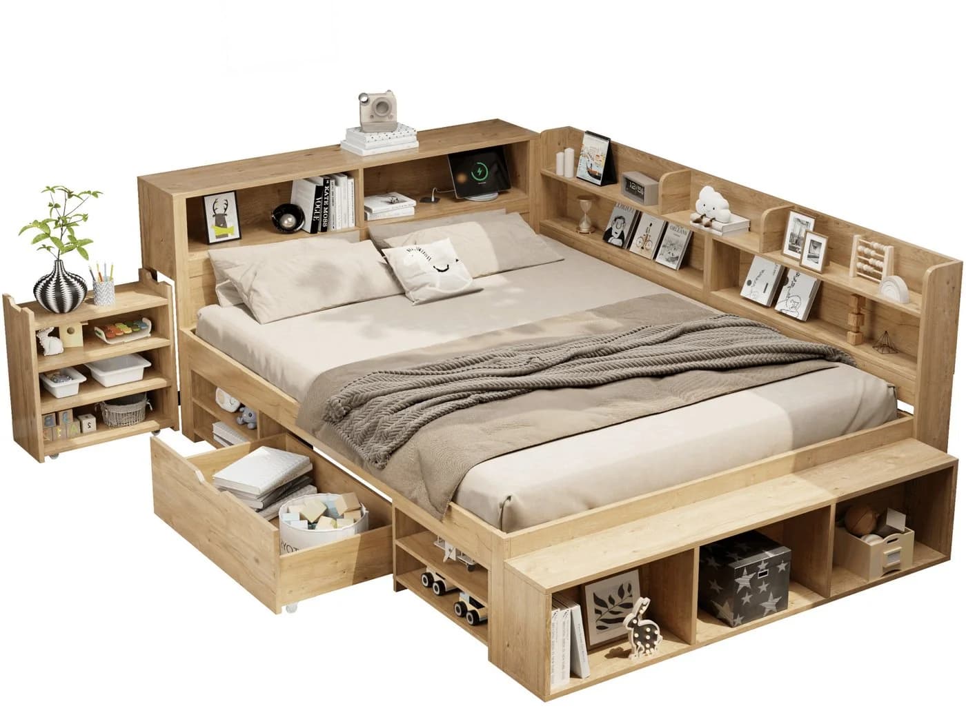 SeedWave Holzbett mit USB-Ladefunktion & Stauraum - Bild 2