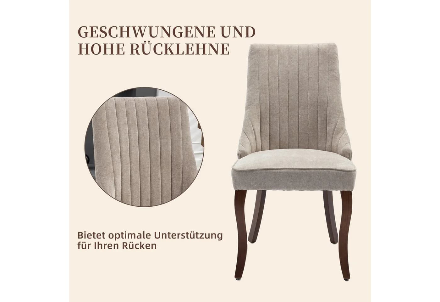 SeedWave Esszimmerstuhl Chenille 2er-Set Beige mit verstellbaren Fußpads - Bild 3