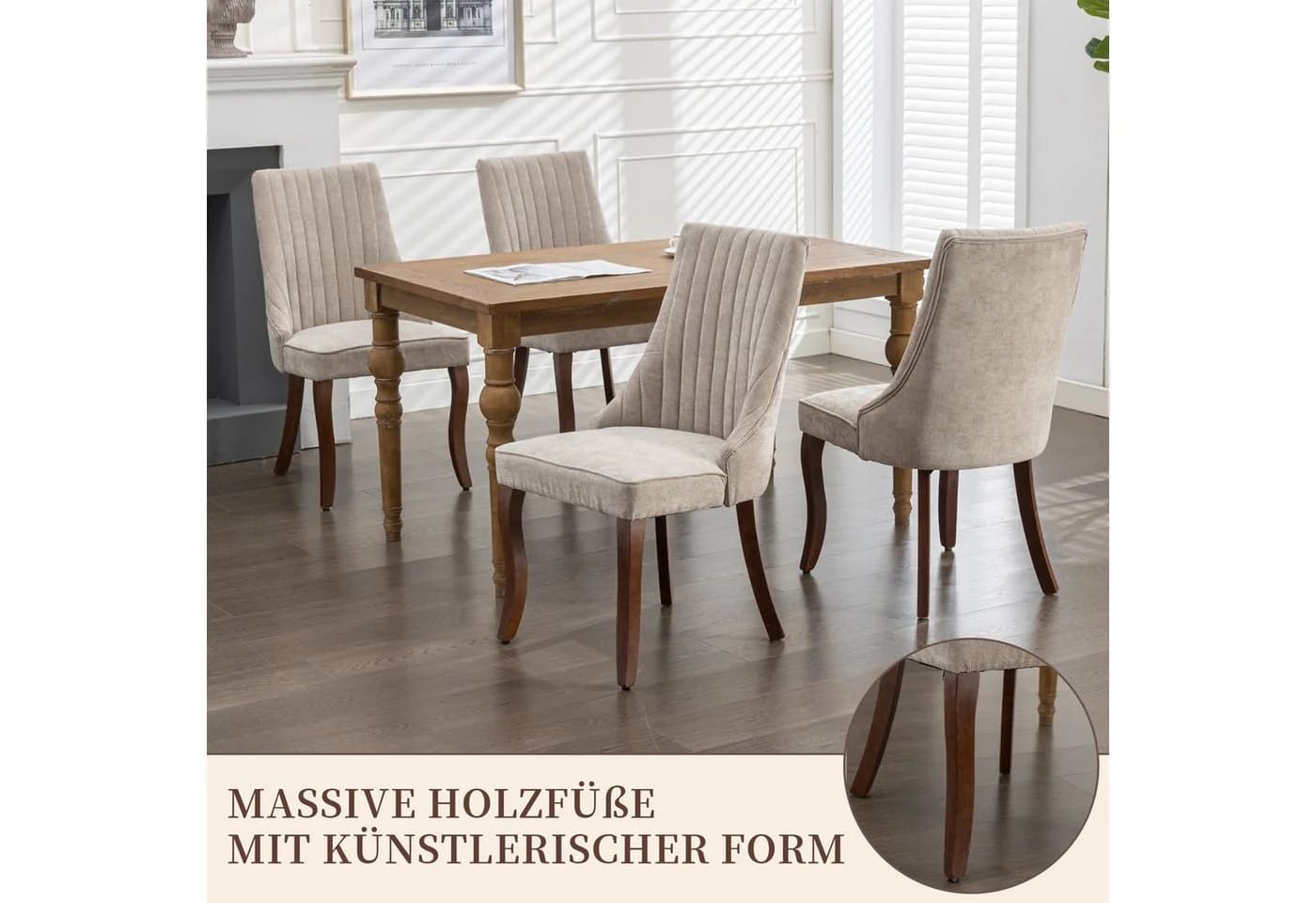 SeedWave Esszimmerstuhl Chenille 2er-Set Beige mit verstellbaren Fußpads - Bild 5
