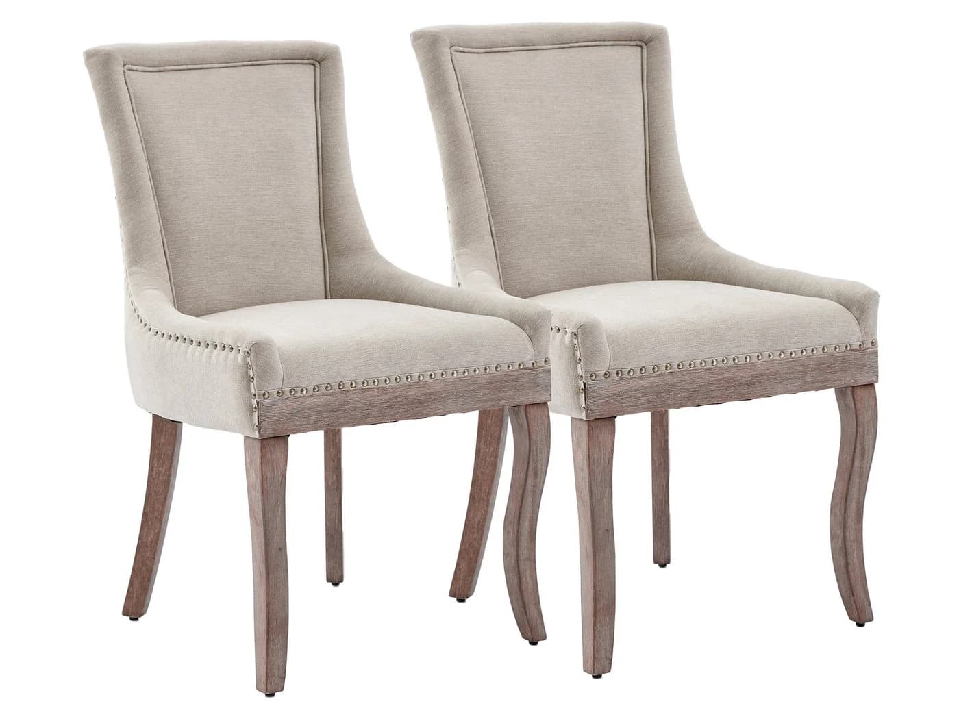 SeedWave Esszimmerstuhl 2er-Set Chenillebezug Holzfüße Beige - Bild 2