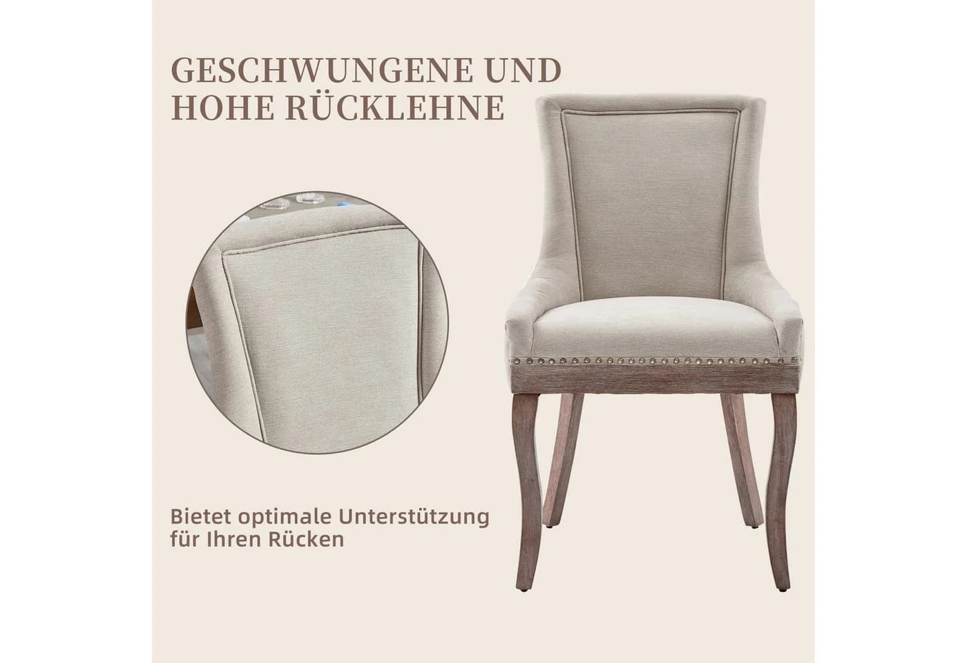 SeedWave Esszimmerstuhl 2er-Set Chenillebezug Holzfüße Beige - Bild 4