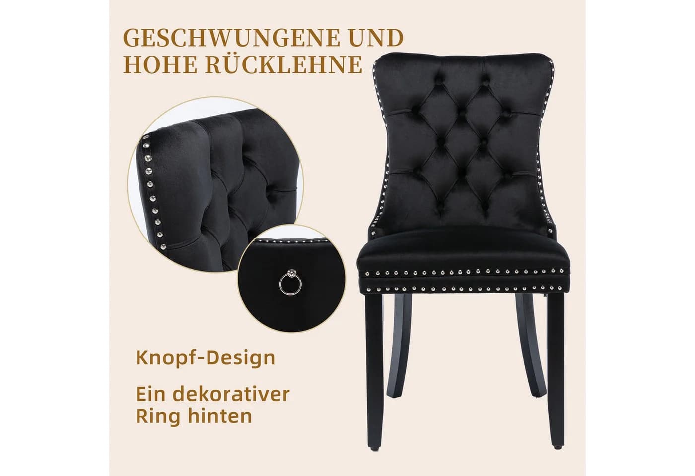 SeedWave Esszimmerstuhl 2er-Set Samtbezug Holzfüße - Bild 4