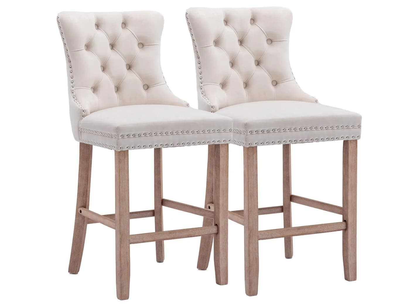 SeedWave Barhocker 2er-Set Beige Samt mit Rückenlehne - Bild 2