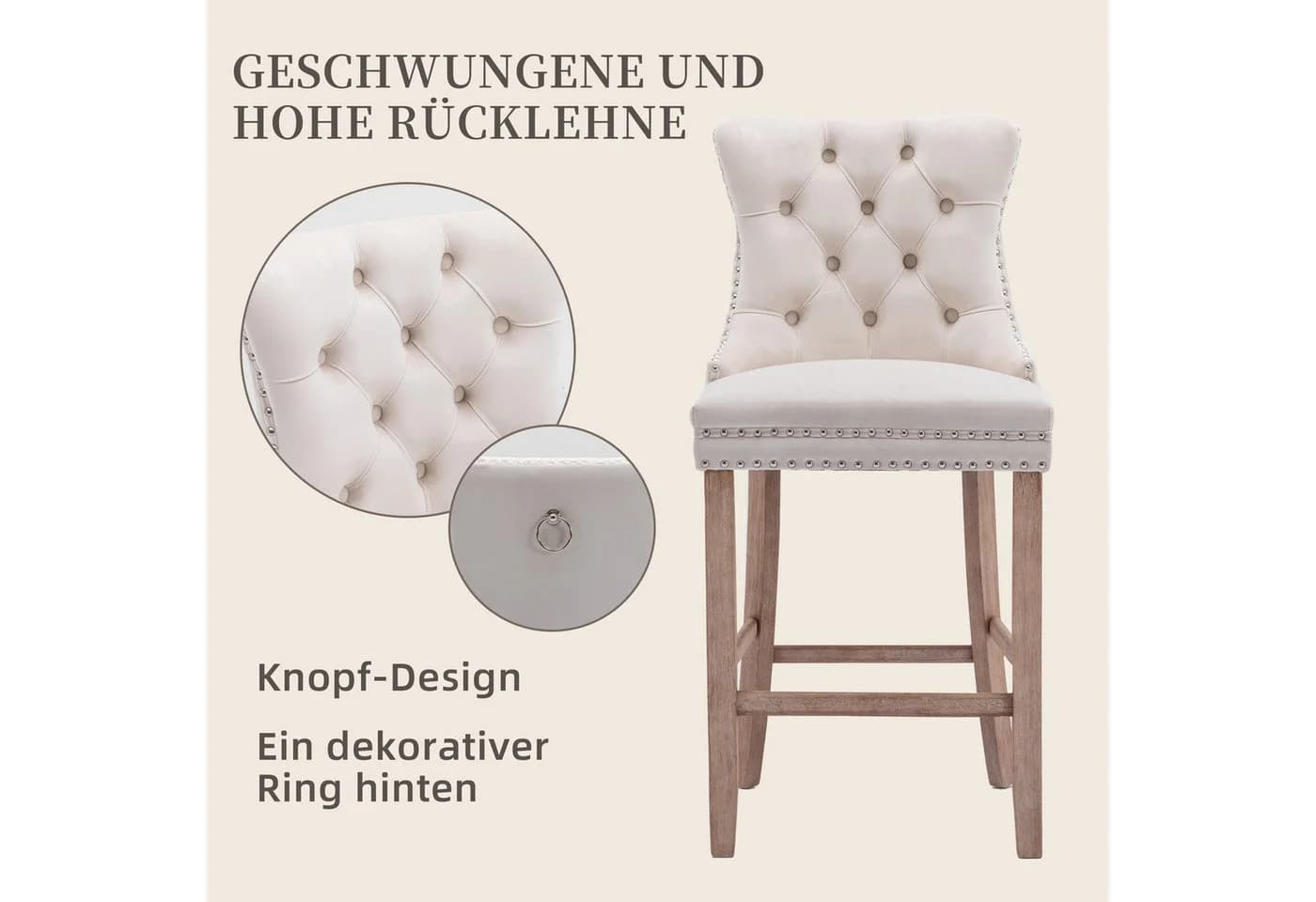 SeedWave Barhocker 2er-Set Beige Samt mit Rückenlehne - Bild 4