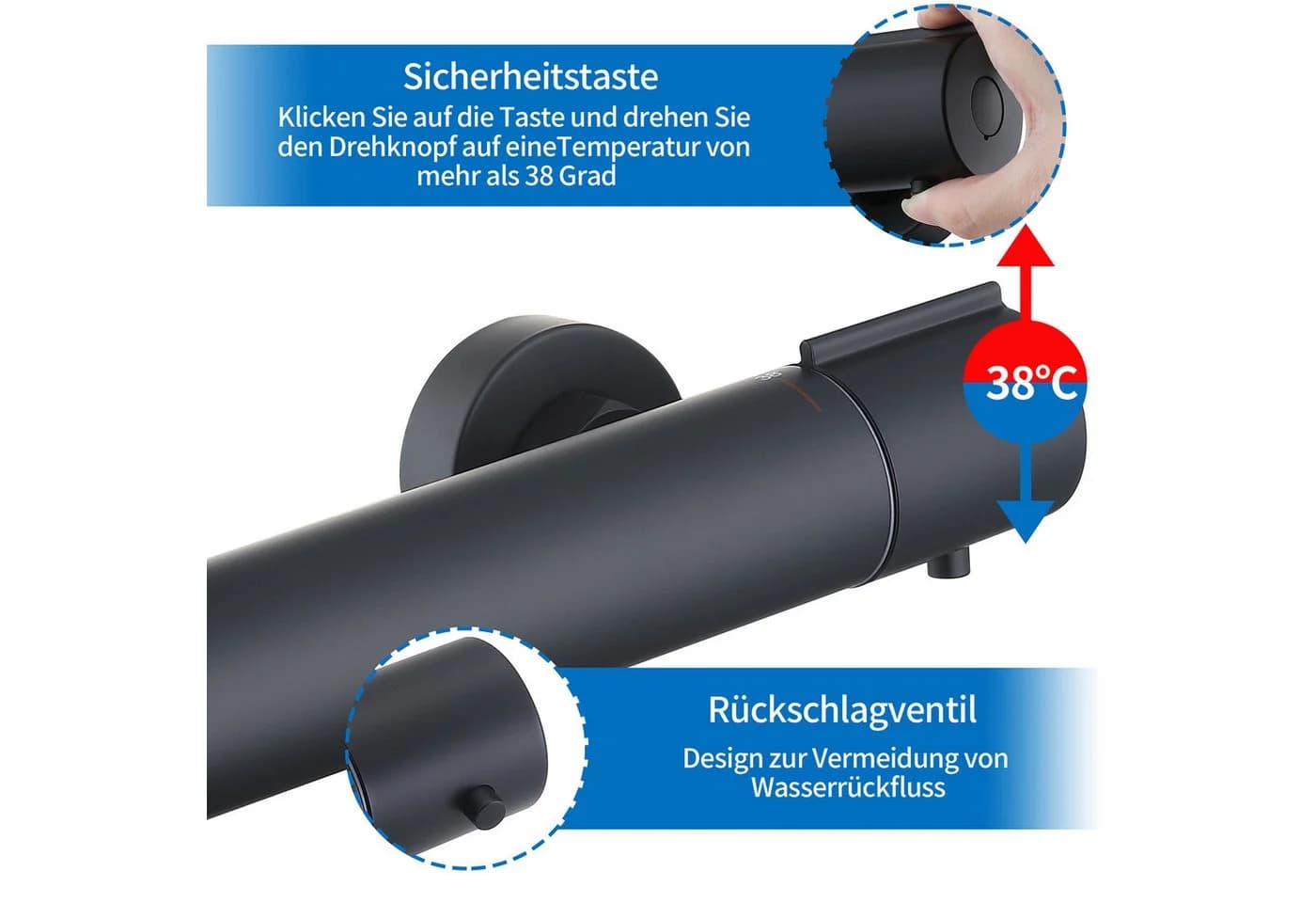 HOMELODY Brausethermostat Thermostat Duschthermostat Sicherheitssperre bei 38°C Mischbatterie Chrom - Bild 5
