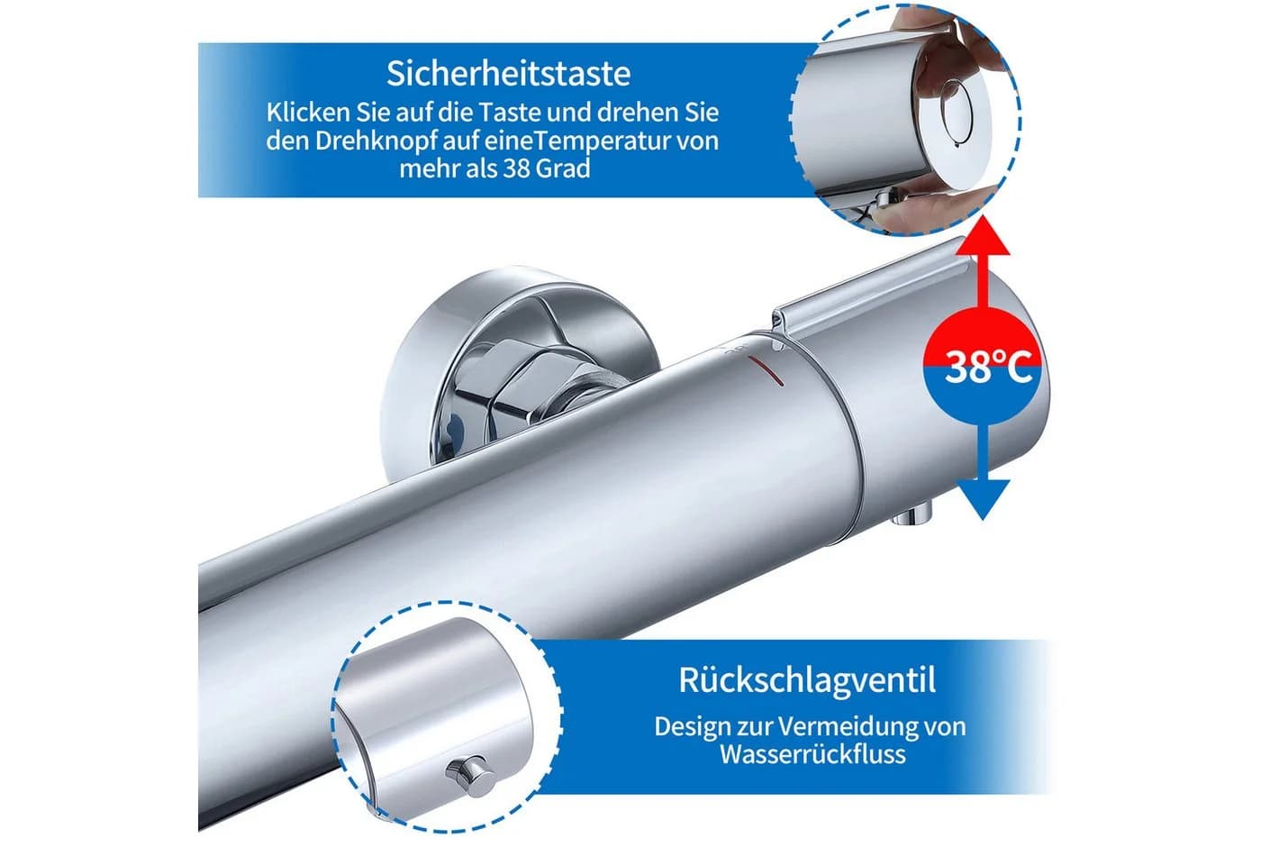 HOMELODY Brausethermostat Thermostat Duschthermostat Sicherheitssperre 38°C Edelstahl - Bild 5