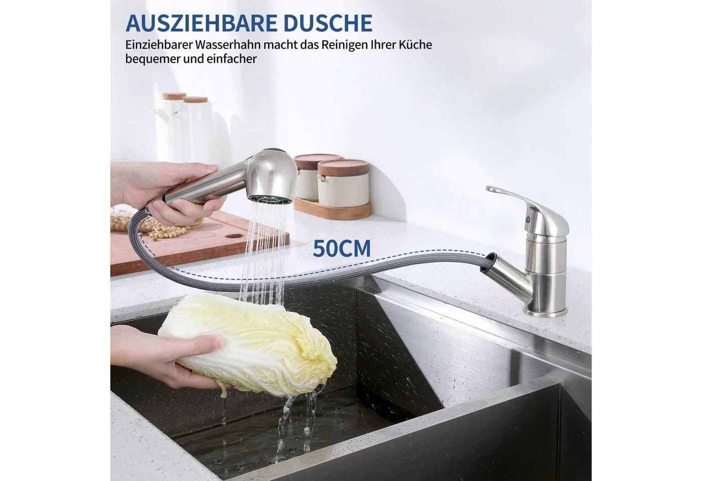 HOMELIVE Küchenarmatur Hochdruck Wasserhahn 180° Spültischarmatur Ausziehbar Mischbatterie Dual-Spülbrause Gebürstet - Bild 3