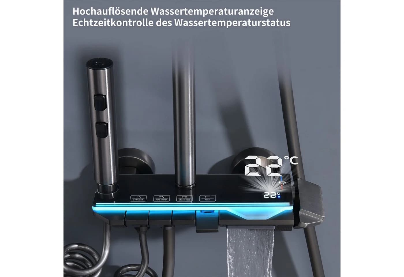 HOMELODY Duschsystem mit Thermostat und Glasablage 4 Strahlarten Schwarz