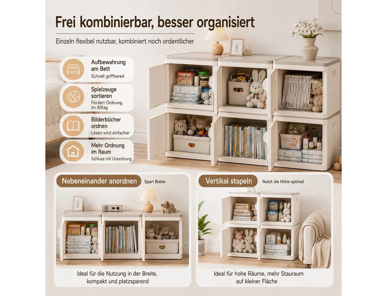 PLANEXPERT Stapelbarer Aufbewahrungsschrank mit Tür Beige/Weiß - Bild 4