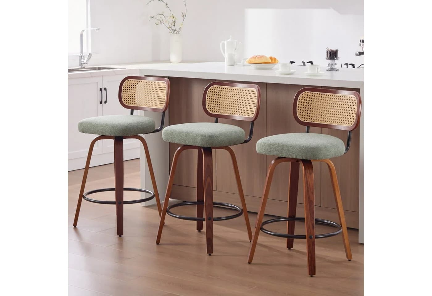 SeedWave Barhocker 3er-Set mit Drehfunktion und PE-Rattan-Lehne