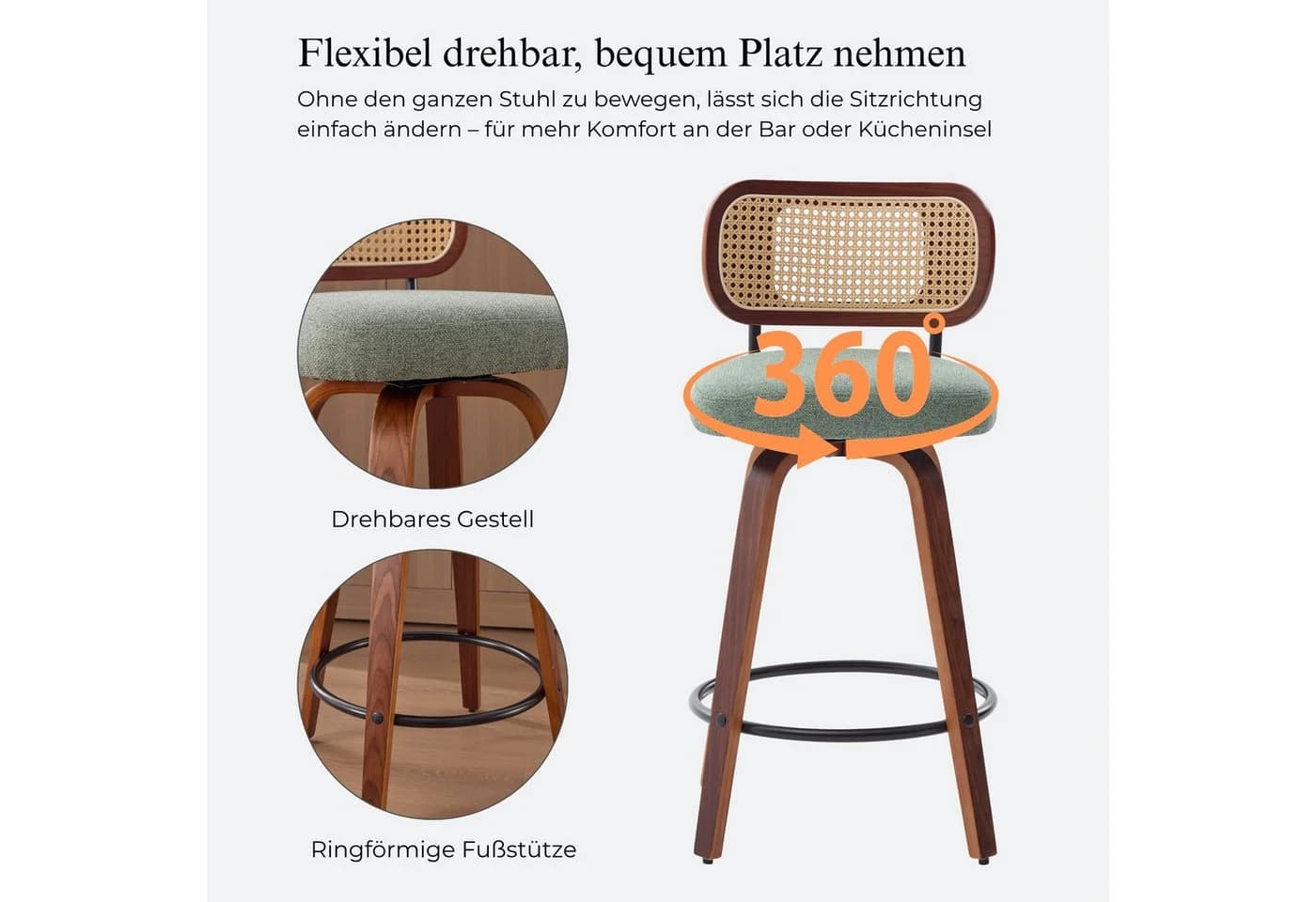 SeedWave Barhocker 3er-Set mit Drehfunktion und PE-Rattan-Lehne - Bild 3