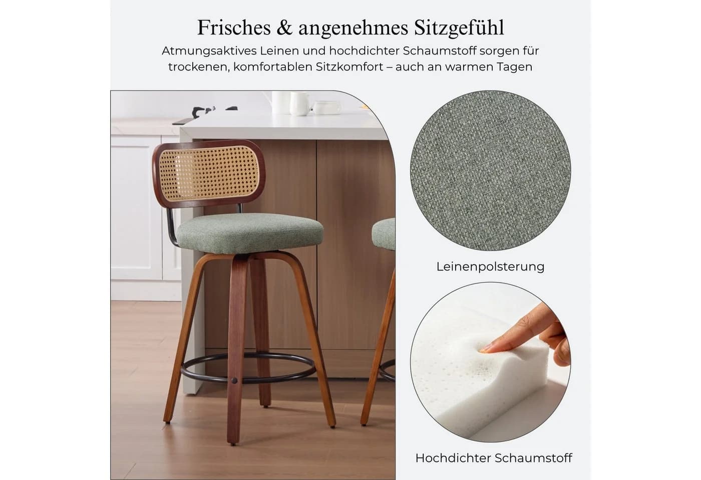 SeedWave Barhocker 3er-Set mit Drehfunktion und PE-Rattan-Lehne - Bild 4