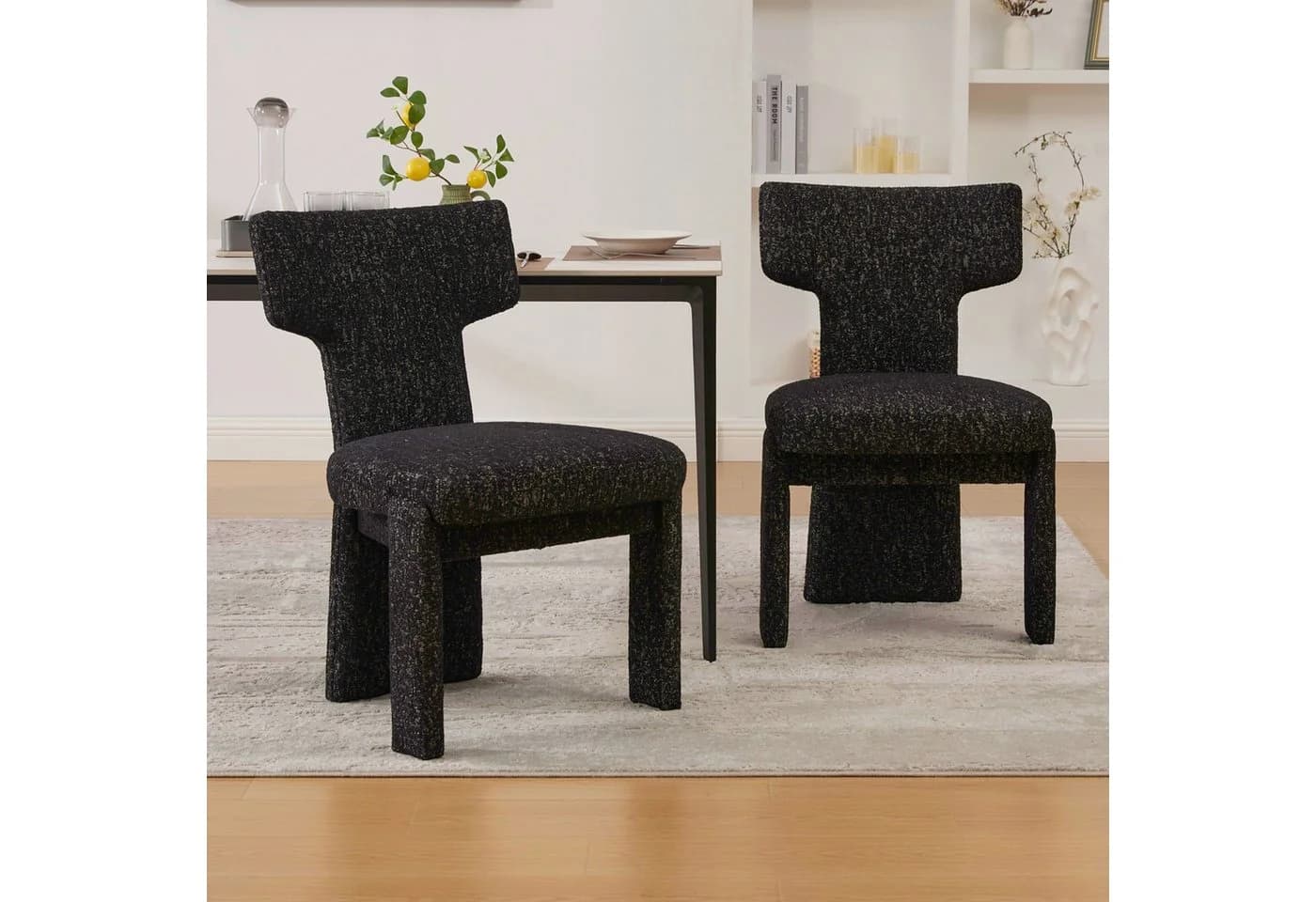 SeedWave Esszimmerstuhl 2er-Set Schwarz Chenille T-Rückenlehne
