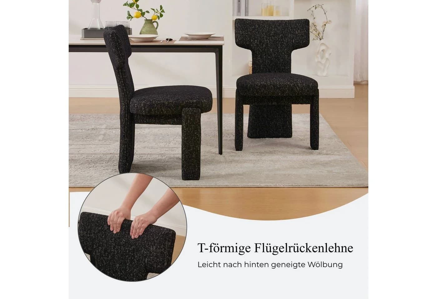 SeedWave Esszimmerstuhl 2er-Set Schwarz Chenille T-Rückenlehne - Bild 4