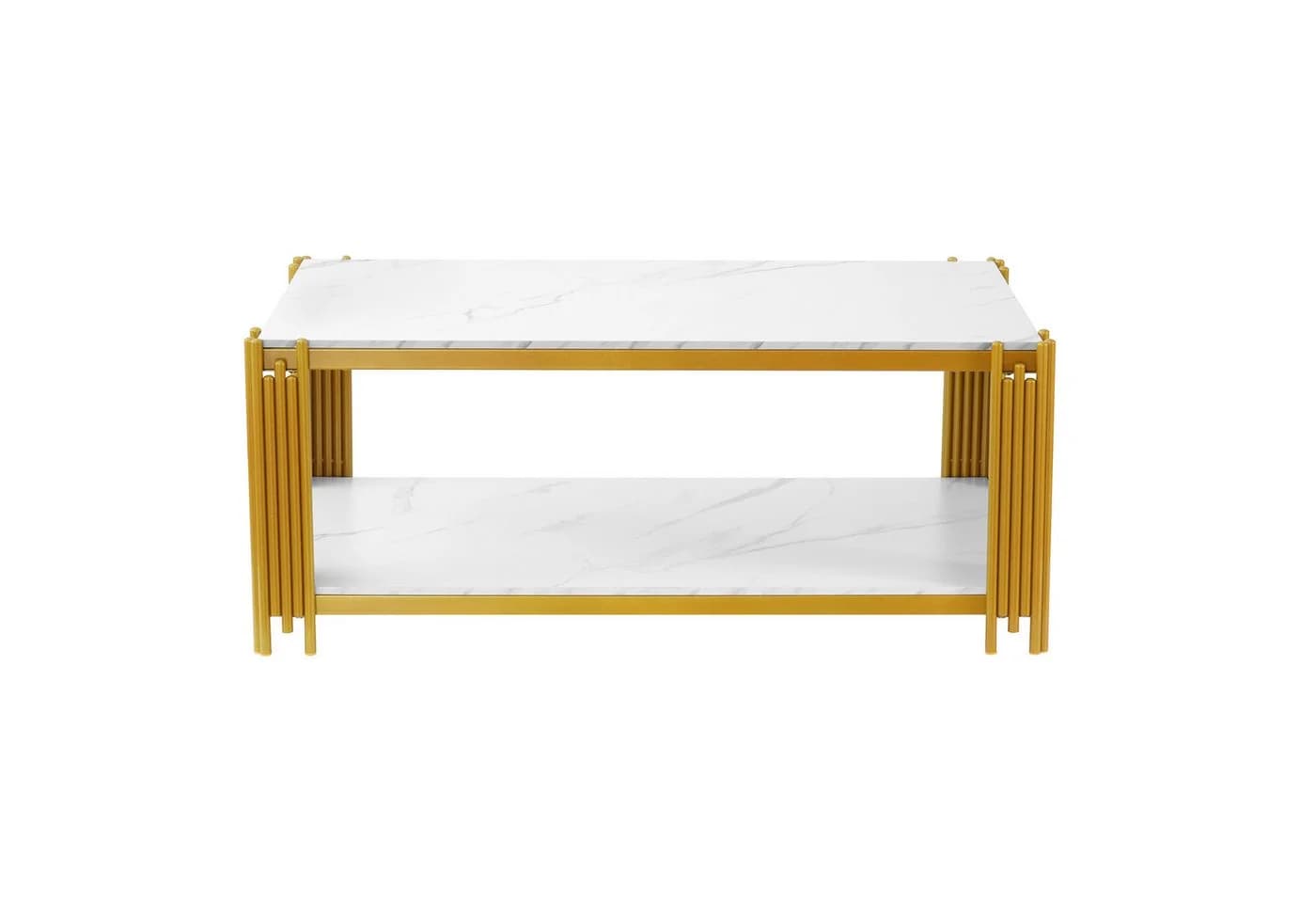 Fine Life Pro Couchtisch Rechteckig Marmoroptik Metallbeine Weiß-Gold - Bild 3