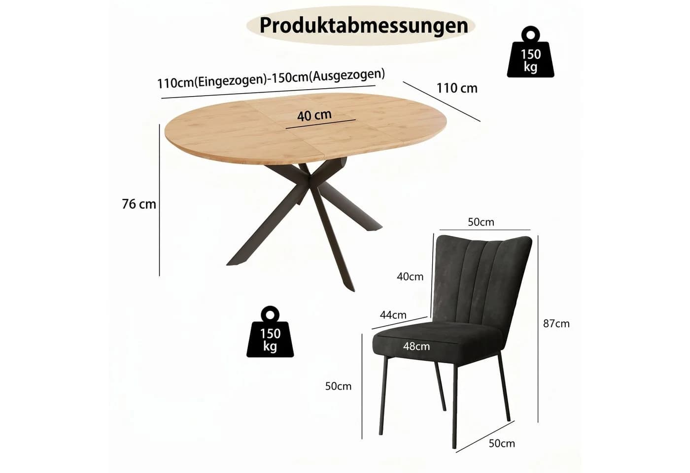 Jiexi Essgruppe ausziehbar rund/oval mit Samtstühlen - Bild 3