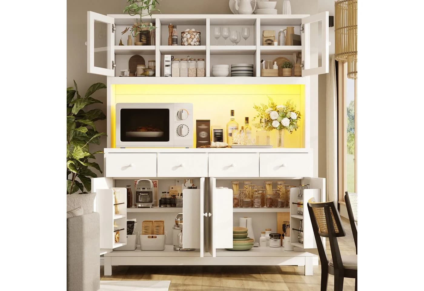 TavilaEcon Küchenbuffet Weiß mit LED & Schubladen