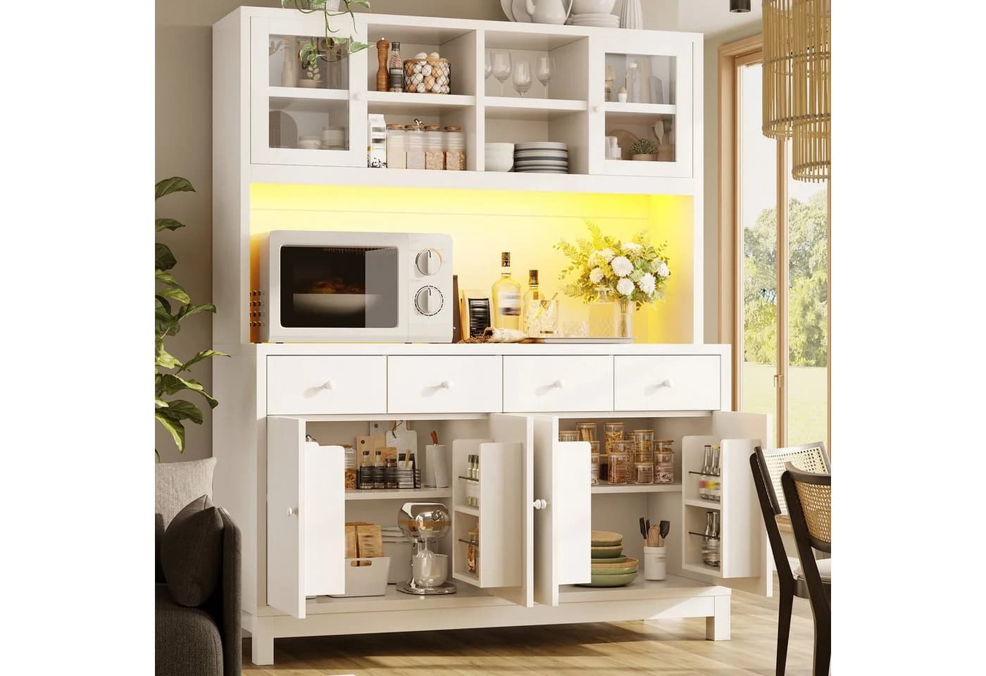 TavilaEcon Küchenbuffet Weiß mit LED & Schubladen - Bild 2
