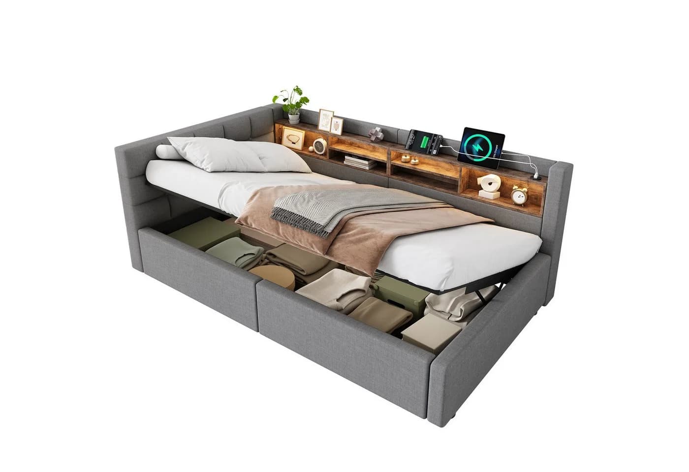 Ulife Daybett mit LED-Beleuchtung und USB-Anschluss Beige/Grau - Bild 3