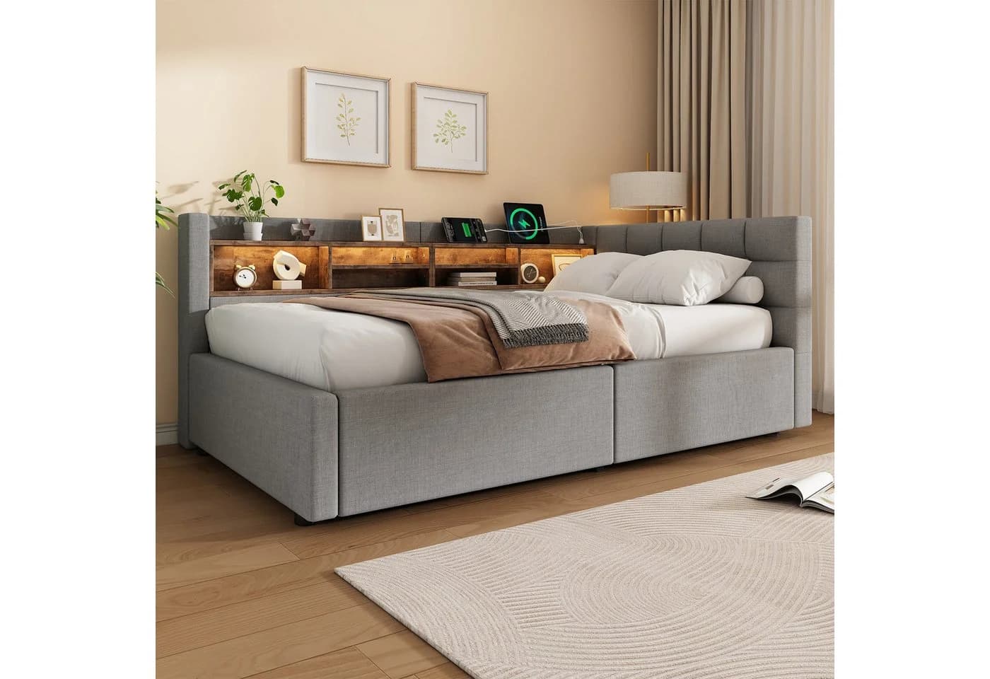 Ulife Daybett mit LED-Beleuchtung und USB-Anschluss Beige/Grau - Bild 5