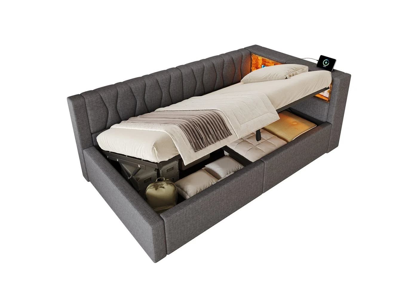 Ulife Daybett mit LED, Stauraum & USB-Anschluss Beige/Grau - Bild 3