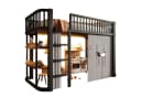 Ulife Hochbett Metallrahmen Schwarz/Weiß mit Vorhang & LED Bild 3