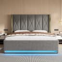 TavilaEcon Boxspringbett Veloursbett mit LED-Beleuchtung und Stauraum grau/beige Bild 1