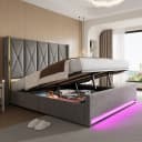 TavilaEcon Boxspringbett Veloursbett mit LED-Beleuchtung und Stauraum grau/beige Bild 2