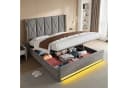 TavilaEcon Boxspringbett Veloursbett mit LED-Beleuchtung und Stauraum grau/beige Bild 3