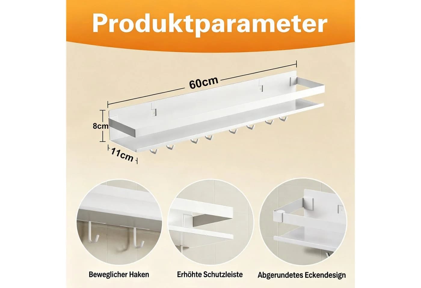 devesanter Gewürzregal 2er Set Wandmontage 60cm Metall Grau/Weiß/Schwarz