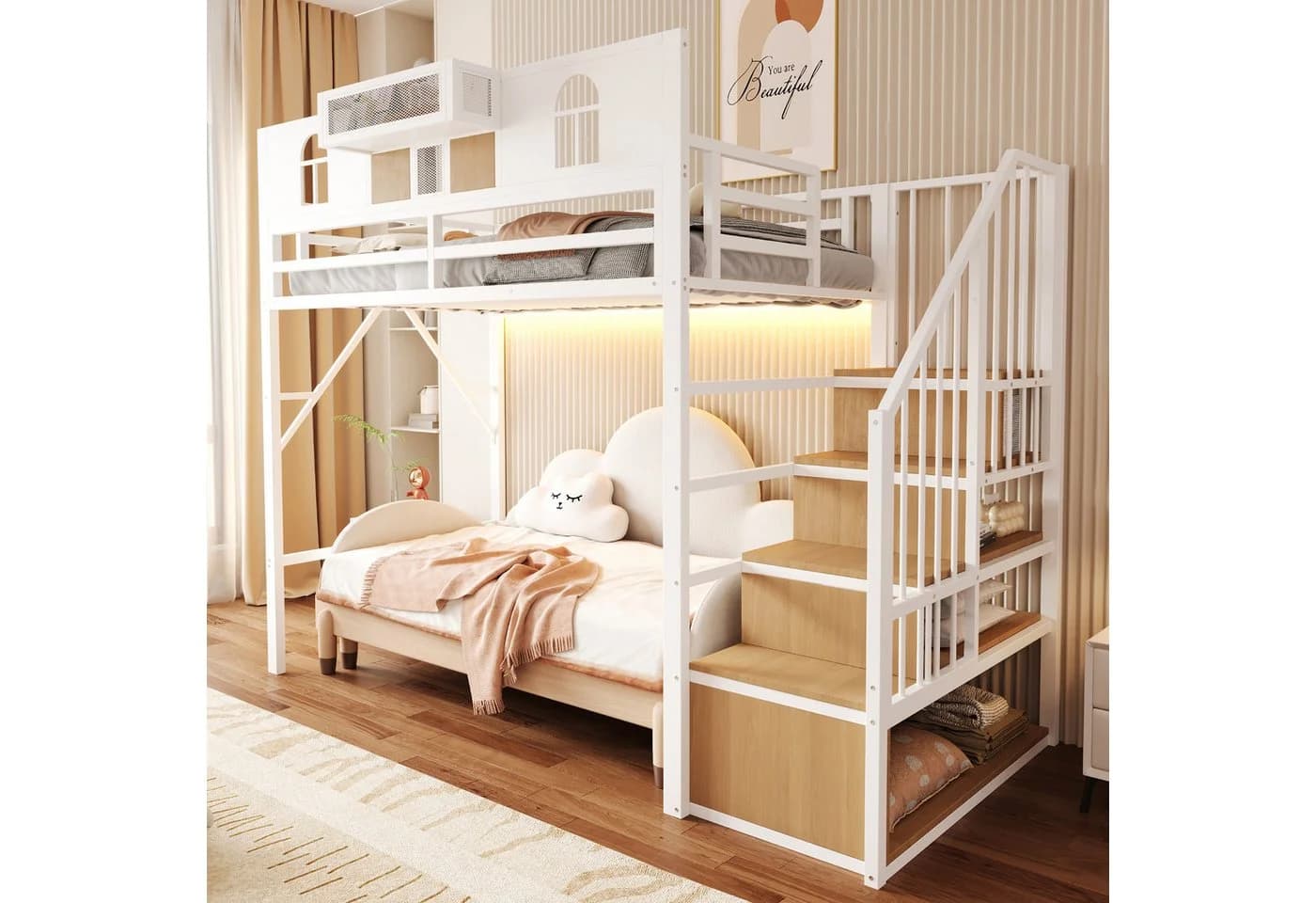 Ulife Hochbett Weiß mit Stauraumleiter und Lichtleiste - Bild 5