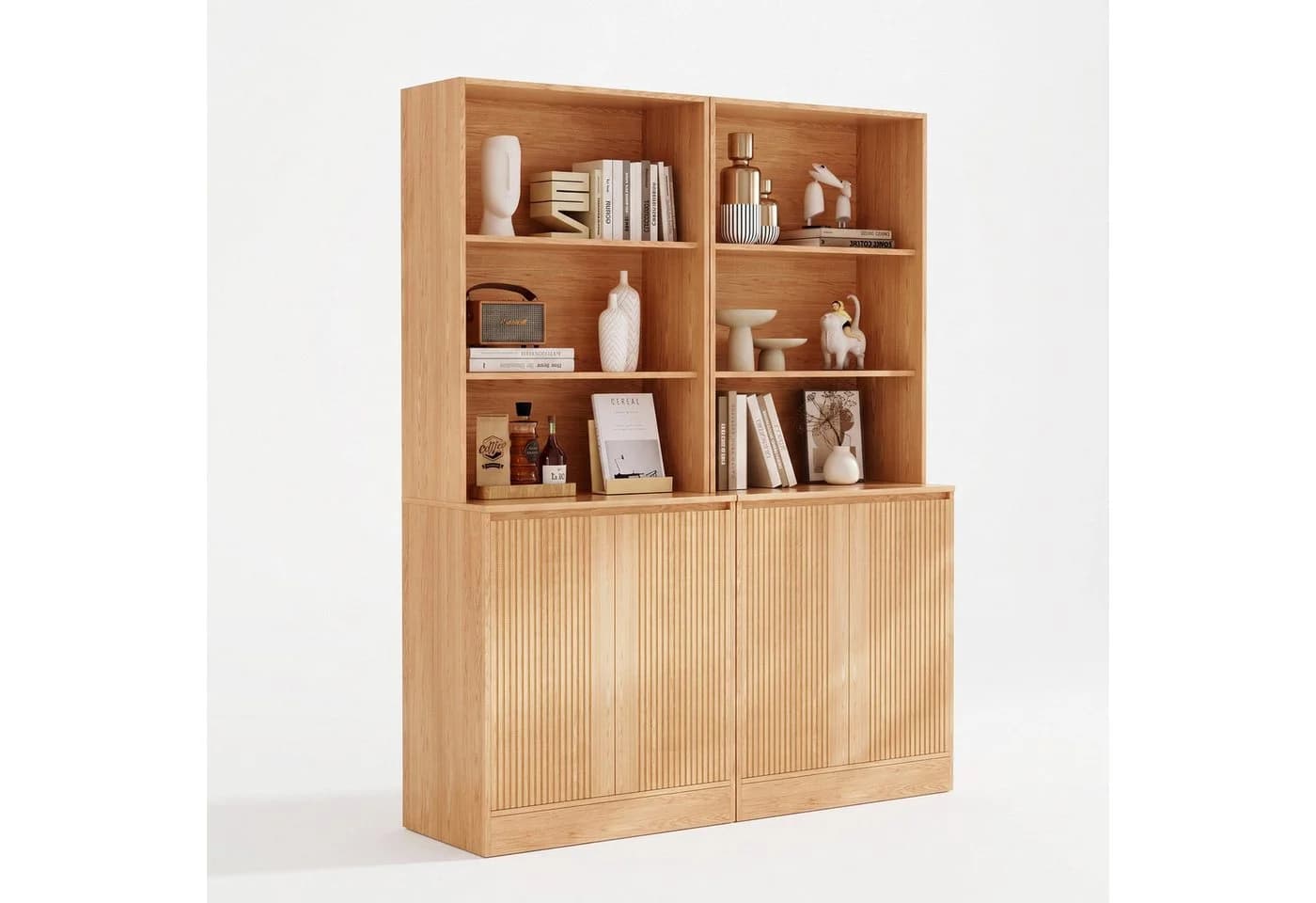 VOWNER Bücherregal 5-stöckig mit 2 Holztüren Beige - Bild 3