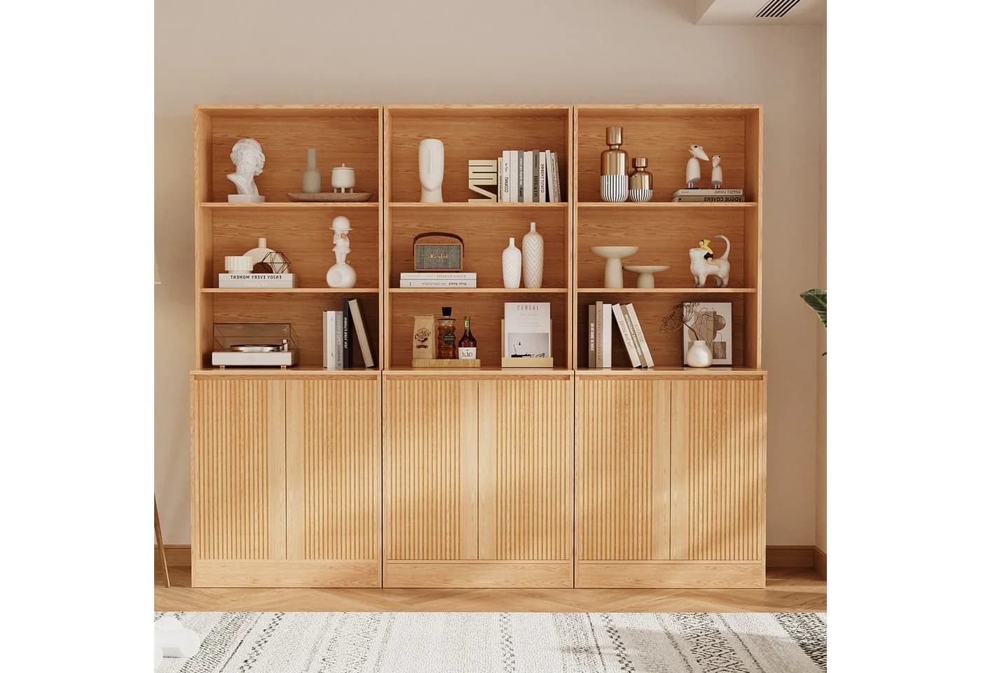 VOWNER Bücherregal 5-stöckig mit 2 Holztüren Beige - Bild 2