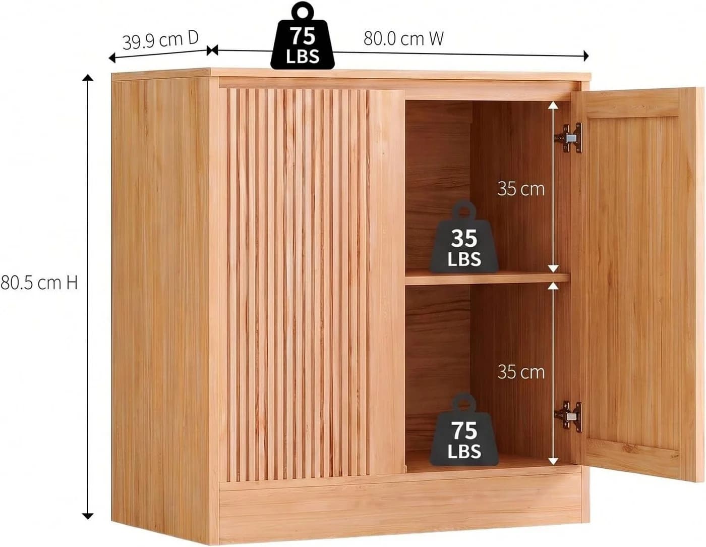 VOWNER Sideboard mit 2 Holztüren Beige Spanplatte