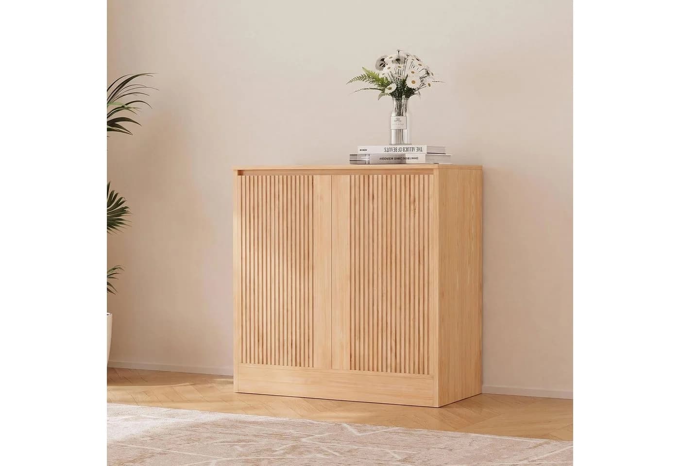 VOWNER Sideboard mit 2 Holztüren Beige Spanplatte - Bild 2