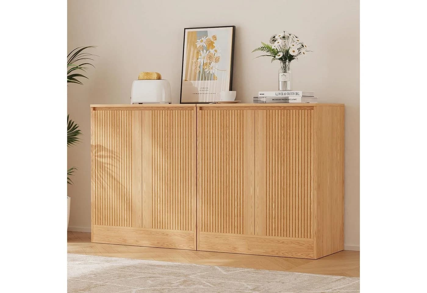 VOWNER Sideboard mit 2 Holztüren Beige Spanplatte - Bild 4