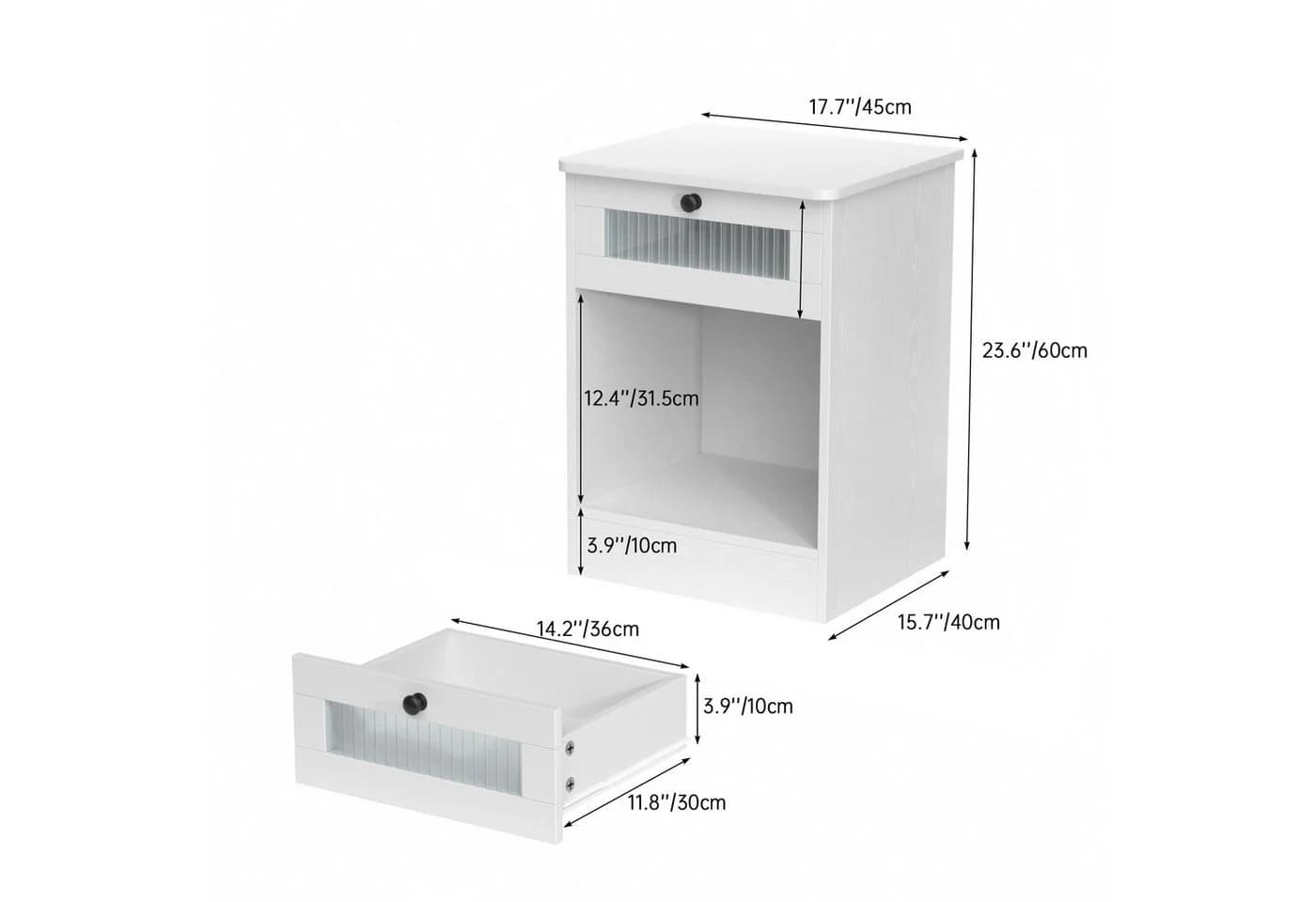 VOWNER Nachttisch mit Glasfront-Schublade Weiß