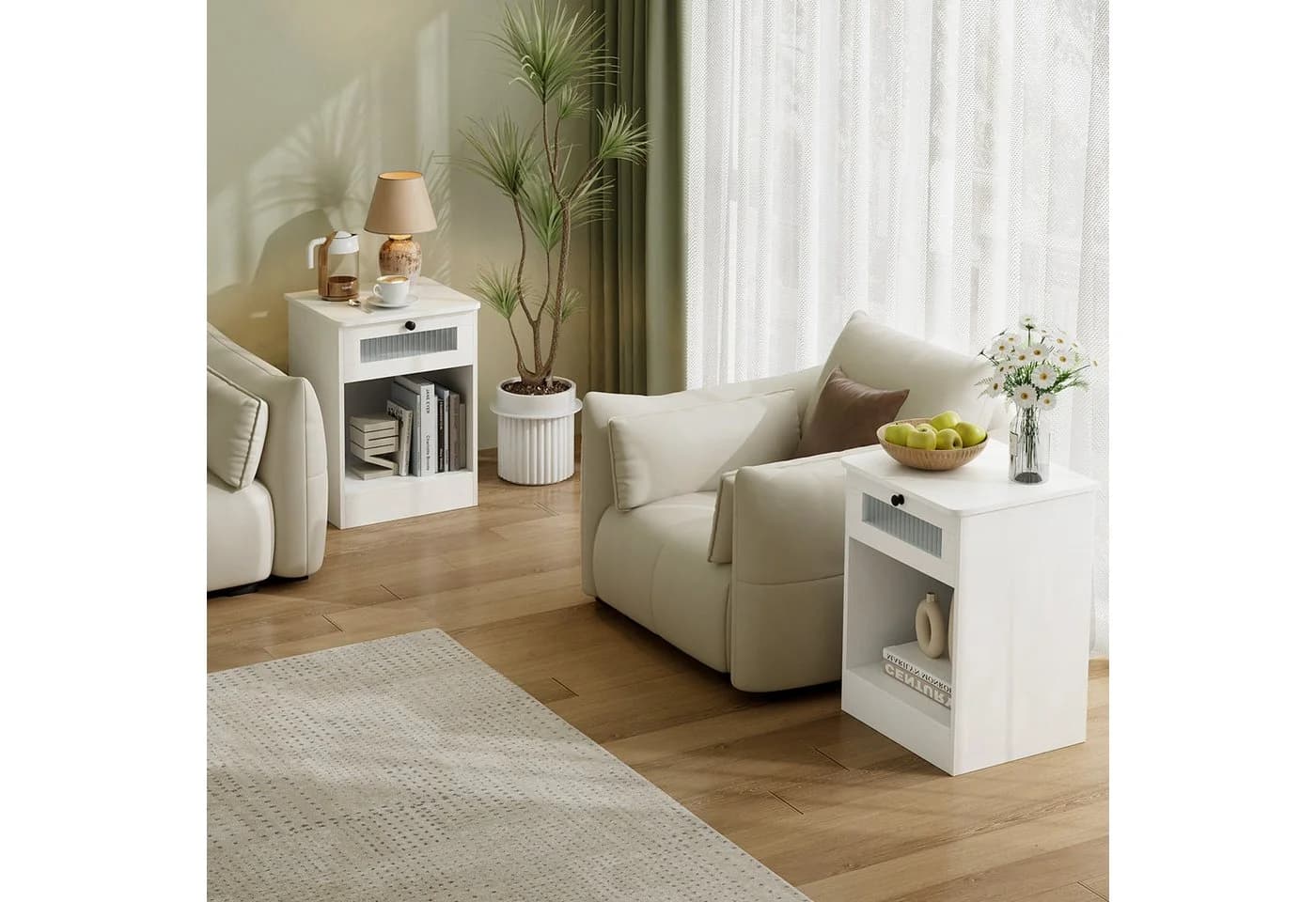 VOWNER Nachttisch mit Glasfront-Schublade Weiß - Bild 4