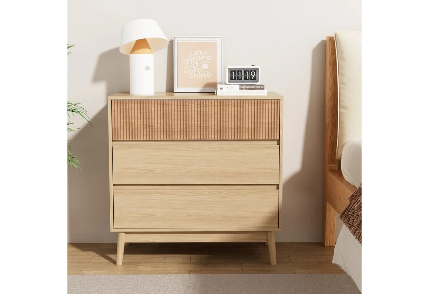 VOWNER Kommode Grifflose Schubkastenkommode Skandinavisch Beige - Bild 2