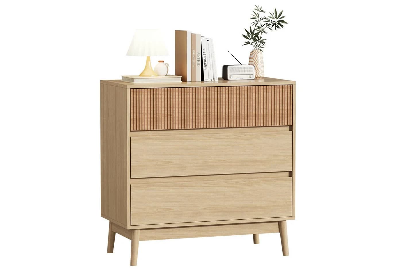 VOWNER Kommode Grifflose Schubkastenkommode Skandinavisch Beige - Bild 3