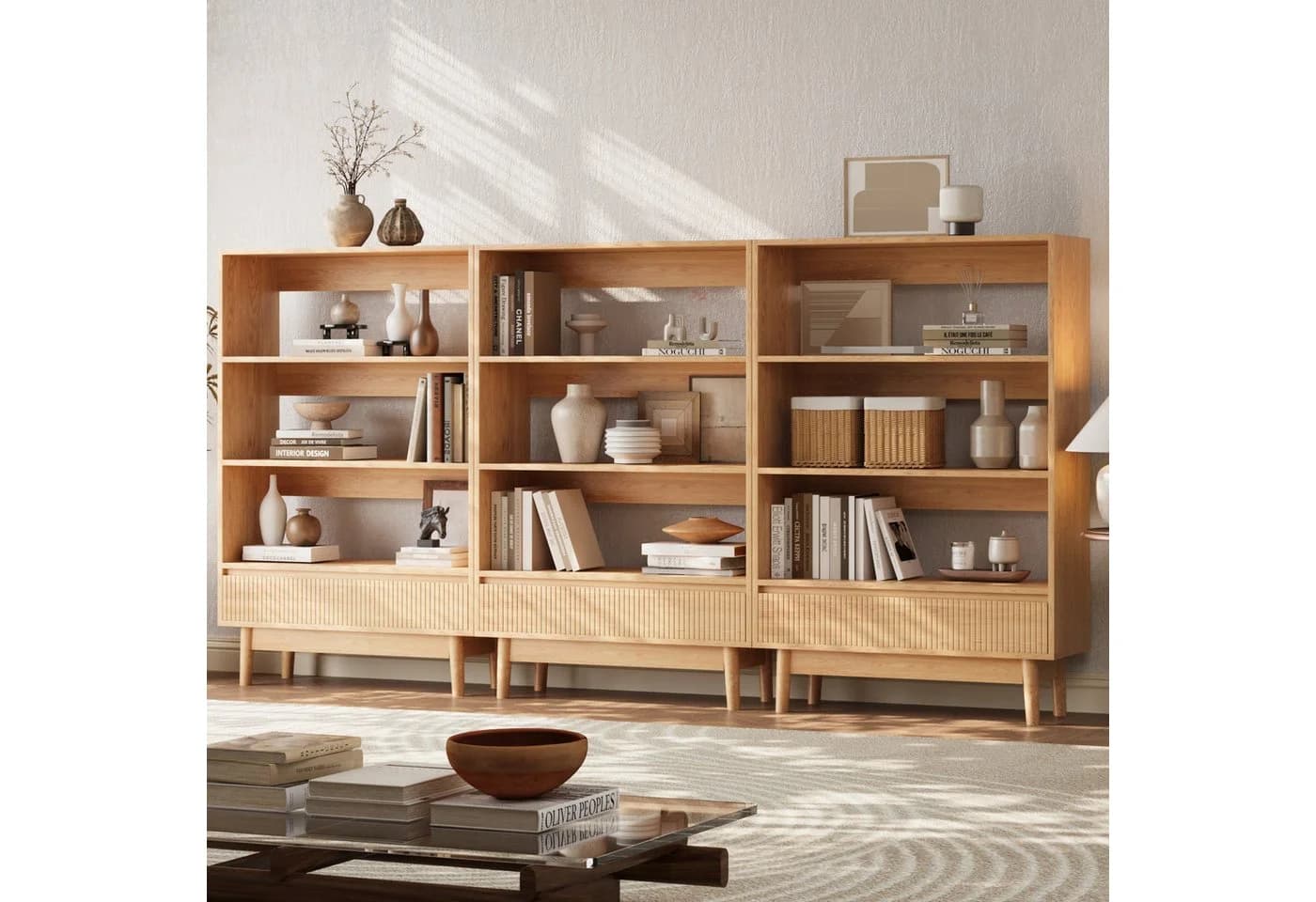 VOWNER Bücherregal mit Schublade Modernes Standregal Beige - Bild 2
