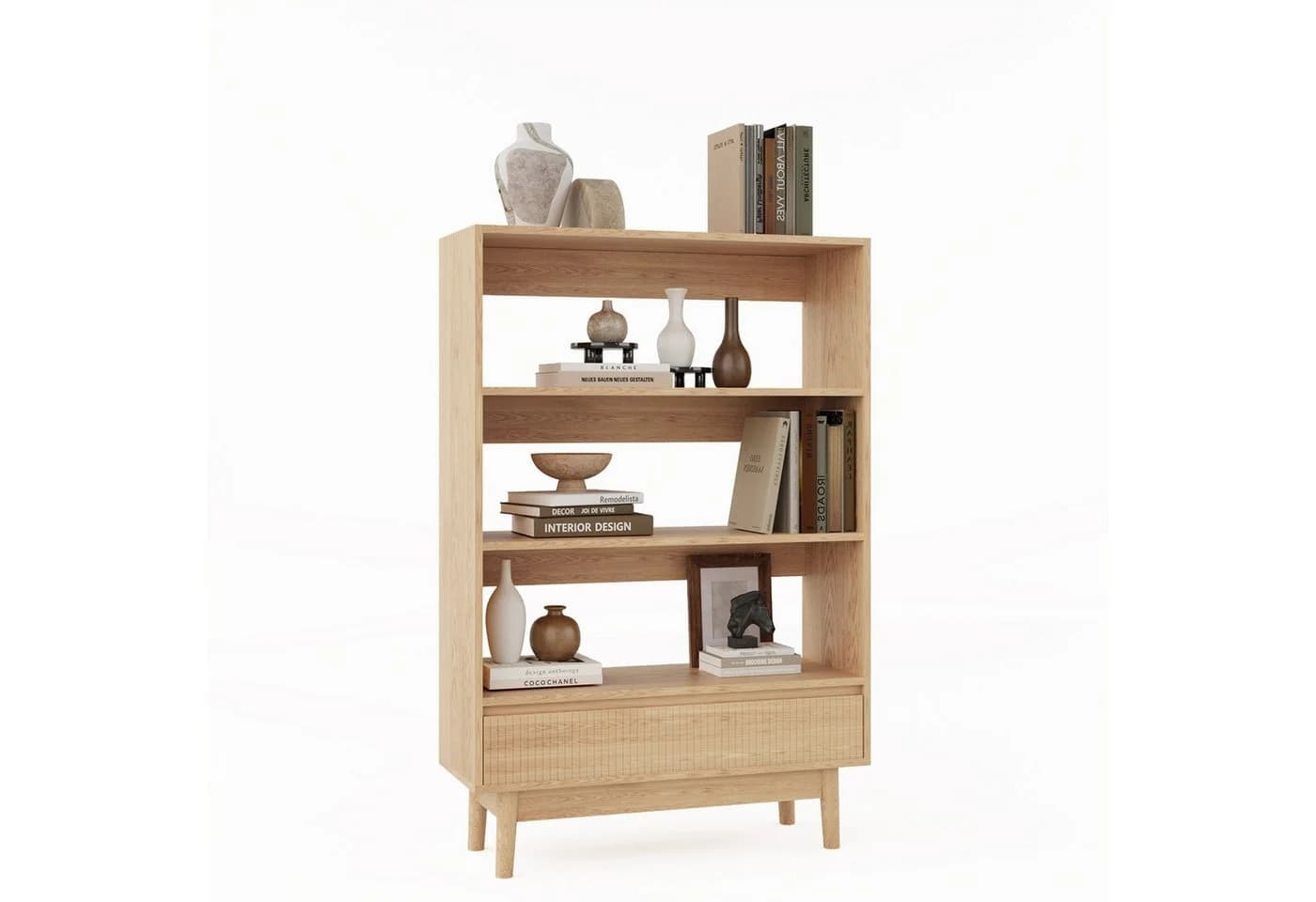 VOWNER Bücherregal mit Schublade Modernes Standregal Beige - Bild 3